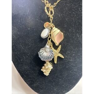 NWT Long Toggle Talbots Gold Tone Seashell Charm Necklace Summer Vacation 18 in